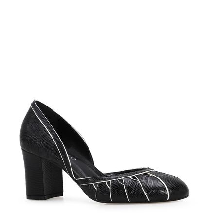Scarpin Bicolor - Mini Lezard Preto/Branco