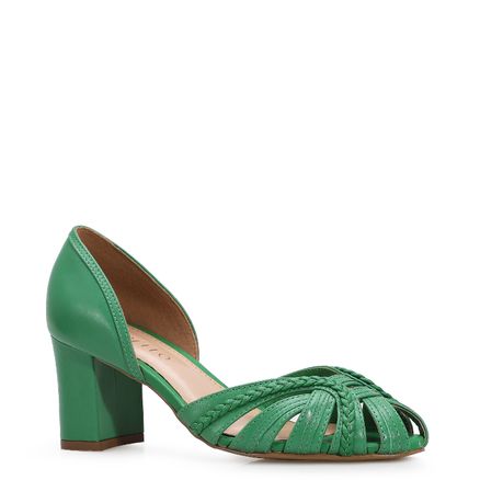 Peep Toe Tranças - Couro Verde