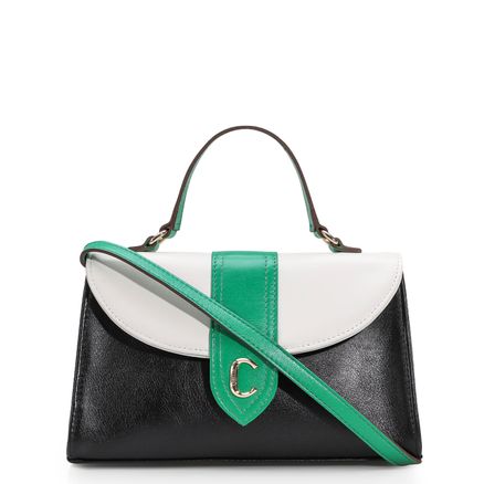 Bolsa De Mão - Couro Preto/Verde/Branco