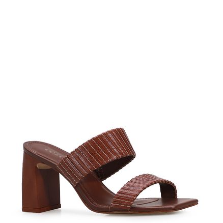 Sandália Mule Pesponto - Couro Marrom Escuro