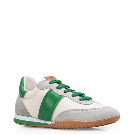 Tênis Retrô - Couro Cinza/Verde/Off White