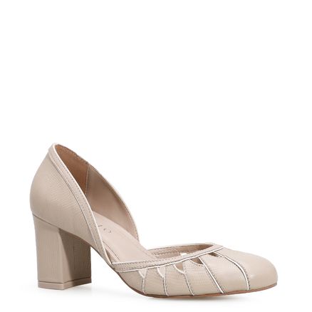 Scarpin Bicolor - Mini Lezard Bege/Branco