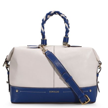 Bolsa Tote - Couro Off White/Azul
