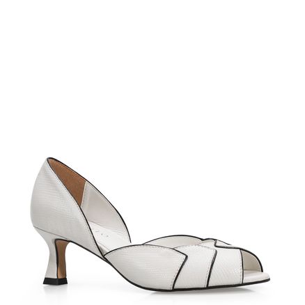 Peep Toe Details - Couro Mini Lezard Branco