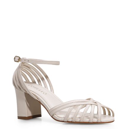 Peep Toe Tiras - Couro Off White
