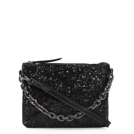 Bolsa Transversal Alça Corrente - Couro Preto