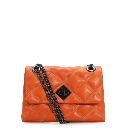 Bolsa De Ombro Matelassê - Couro Laranja