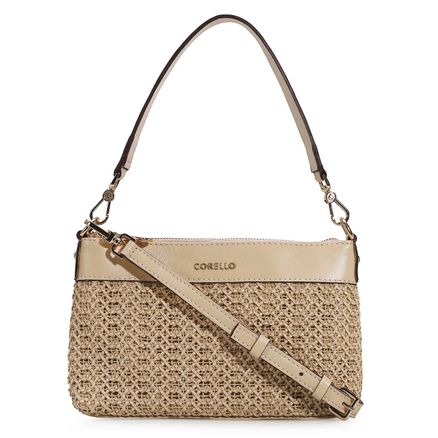 Bolsa Transversal Ráfia - Couro Bege