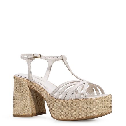 Sandália Yara - Couro Off White/Ráfia