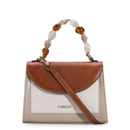 Bolsa De Mão - Couro Bege Tricolor
