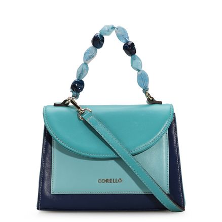 Bolsa De Mão - Couro Azul Tricolor