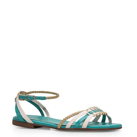 Rasteirinha Trança - Alternativo Azul/Off White/Dourado