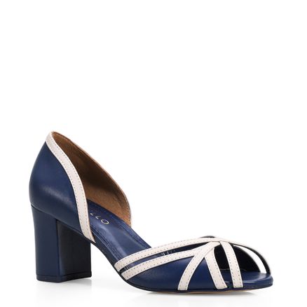 Peep Toe - Couro Azul/Off White