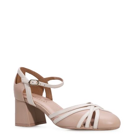 Scarpin Tiras - Couro Rosado/Off White
