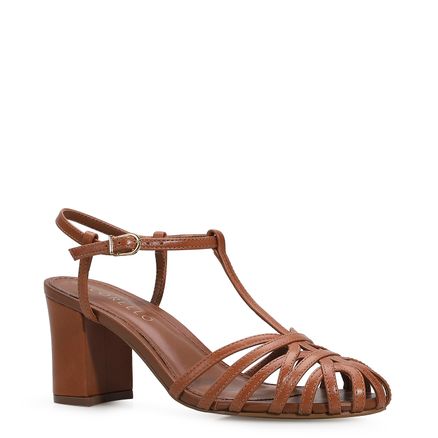 Scarpin Tira t - Couro Caramelo