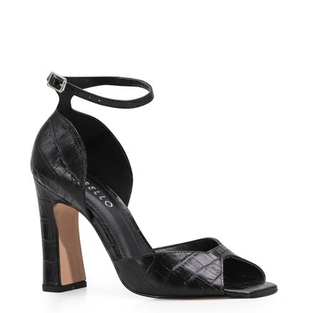 Peep Toe Croco - Couro Preto