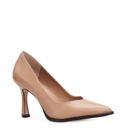 Scarpin Croco - Couro Bege