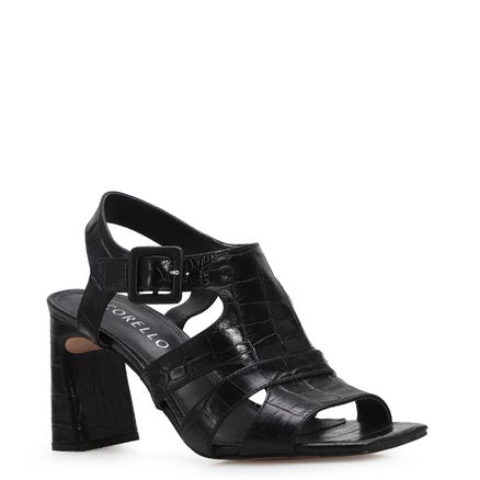 Sandália - Couro Croco Preto