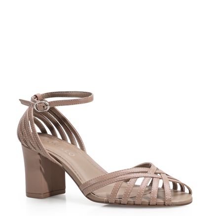 Peep Toe Tiras - Couro Bege