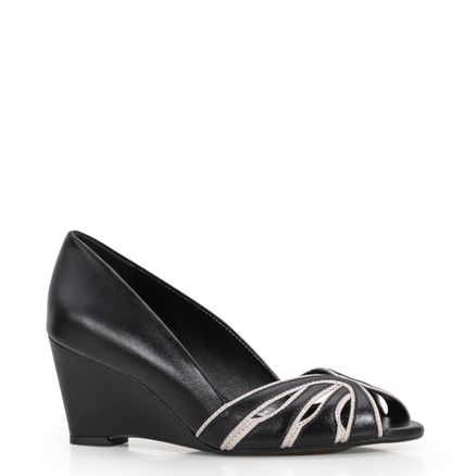 Anabela - Couro Preto/Off White