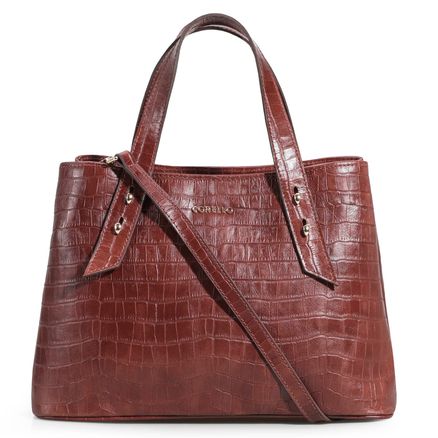 Bolsa Tote Croco - Couro Marrom Escuro