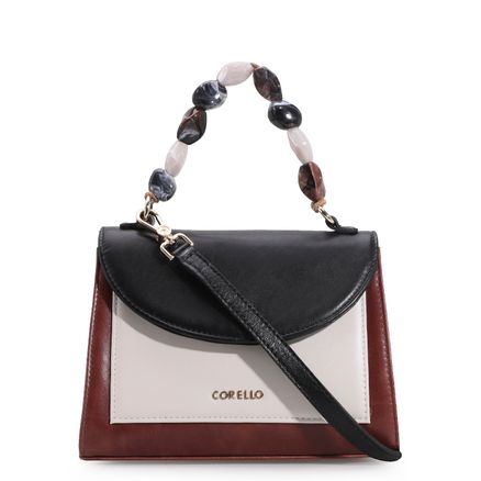 Bolsa De Mão - Couro Marrom/Preto/Off White