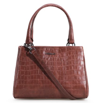 Bolsa Tote Croco - Couro Marrom Escuro