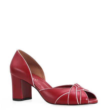Peep Toe - Couro Vermelho