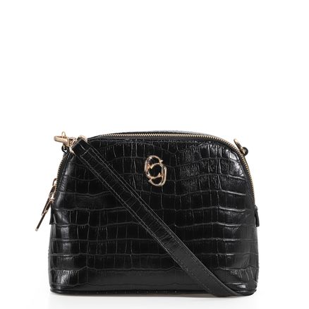 Bolsa Transversal Croco - Couro Preto