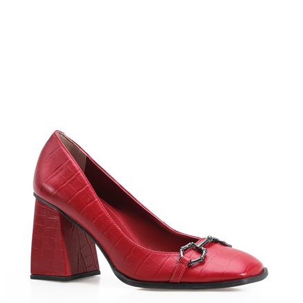 Scarpin Croco - Couro Vermelho