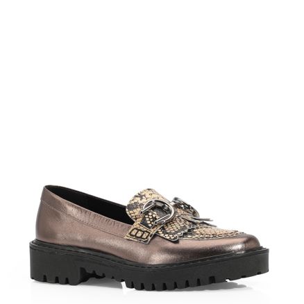 Mocassim - Couro Prata/Python
