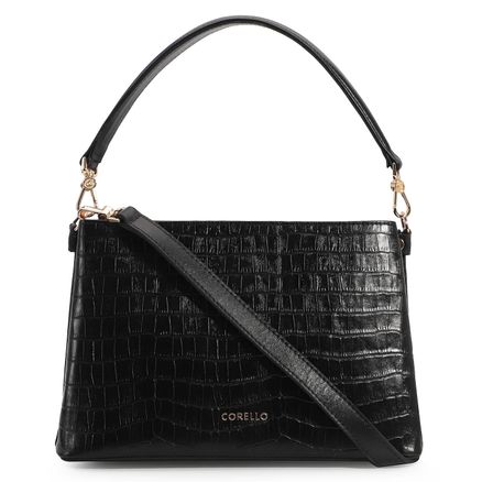 Bolsa De Mão Croco - Couro Preto