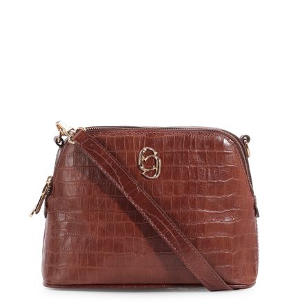 Bolsa Transversal Croco - Couro Marrom Escuro