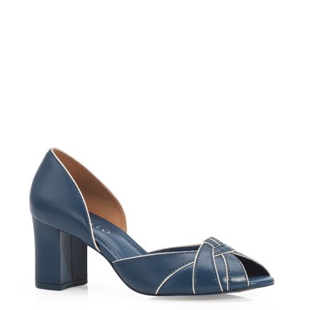 Peep Toe - Couro Azul/Off White