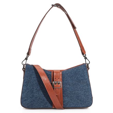 Bolsa De Ombro - Jeans/Couro Marrom