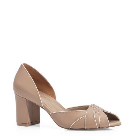 Peep Toe - Couro Bege/Off White