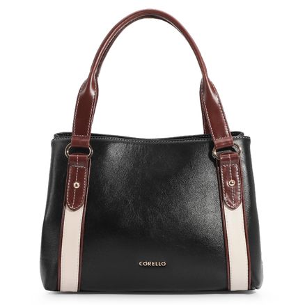 Bolsa Tote - Couro Preto/Marrom/Off White