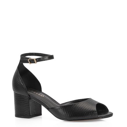 Peep Toe - Couro Lezard Preto