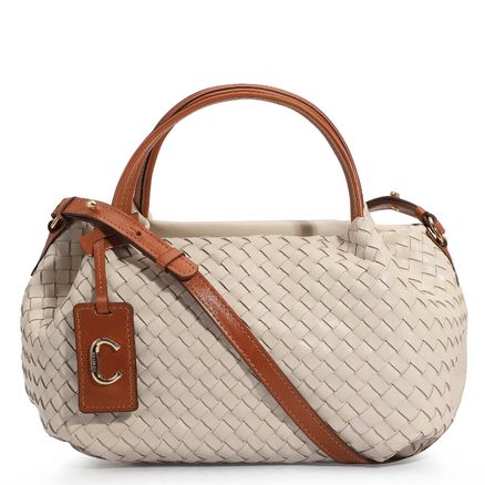 Bolsa Tote Tressê - Couro Off White/Caramelo