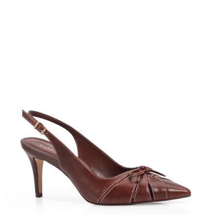 Scarpin Slingback - Couro Marrom