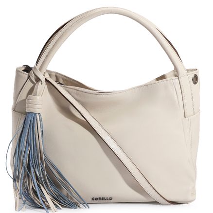 Bolsa Tote - Couro Off White/Azul