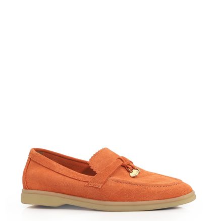 Mocassim - Couro Camurça Laranja