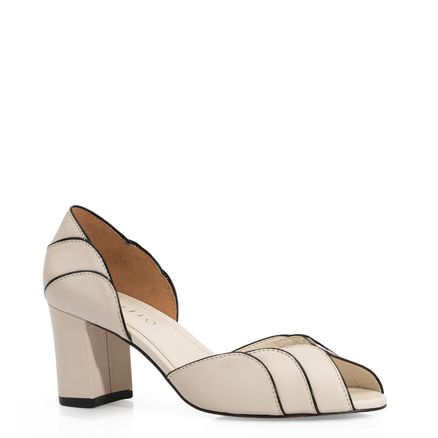 Peep Toe - Couro Off White/Alt Preto