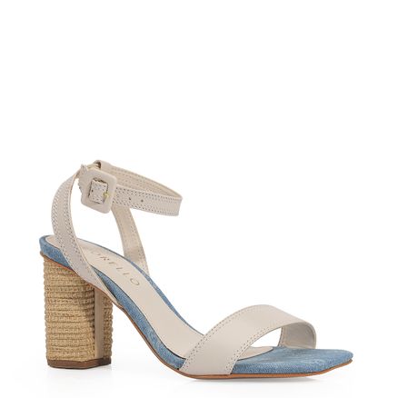 Sandália - Couro Off White/Monograma Jeans
