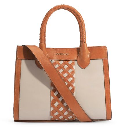 Bolsa Tote Paola - Couro Caramelo/Off White