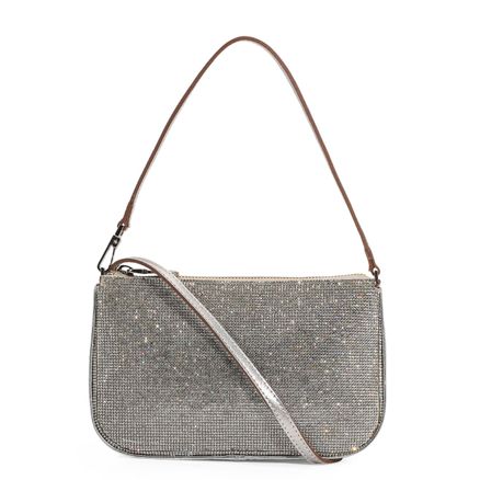 Bolsa De Ombro - Couro Prata/Strass