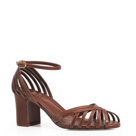 Peep Toe Tiras - Couro Marrom Escuro