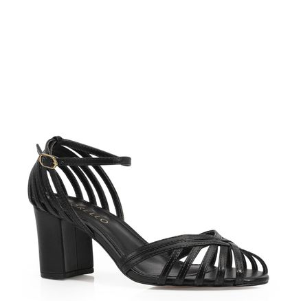 Peep Toe Tiras - Couro Preto