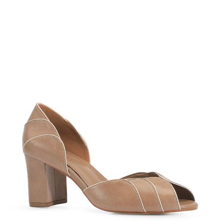 Peep Toe - Couro Bege/Off White