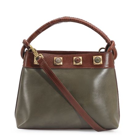 Bolsa De Mão - Couro Verde/Marrom